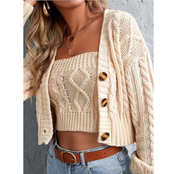 2 Piece Knit Set: Beige Tube Top & Cardigan - Picture 5 of 7
